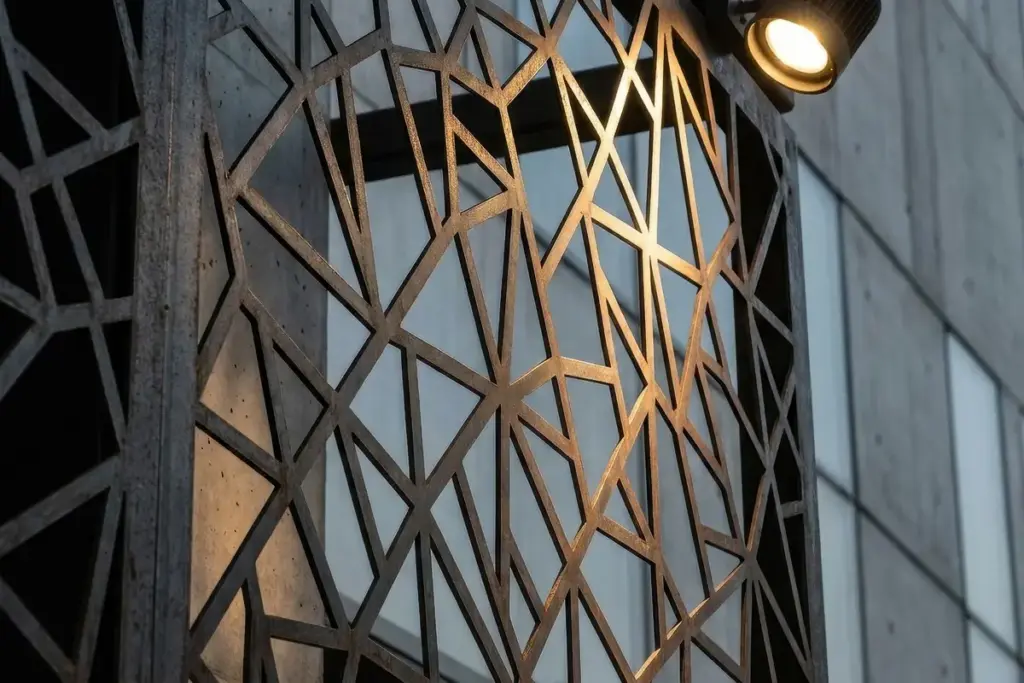 Dekorative Fassadenelemente aus Metall mit geometrischem Muster