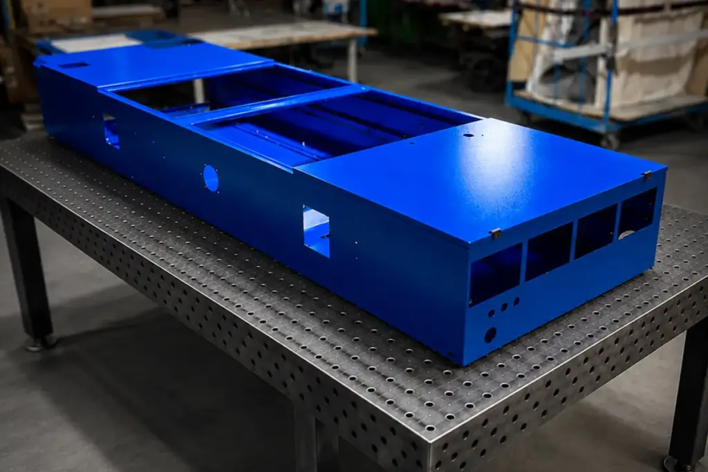 Blaue Maschinenverkleidung aus Metall